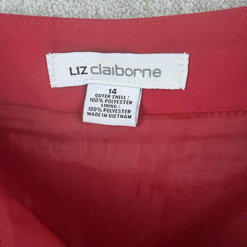 Liz Claiborne Skirt Womens 14 Red Trumpet Knee Length Ruffle Zip Microfiber - Picture 3 of 8